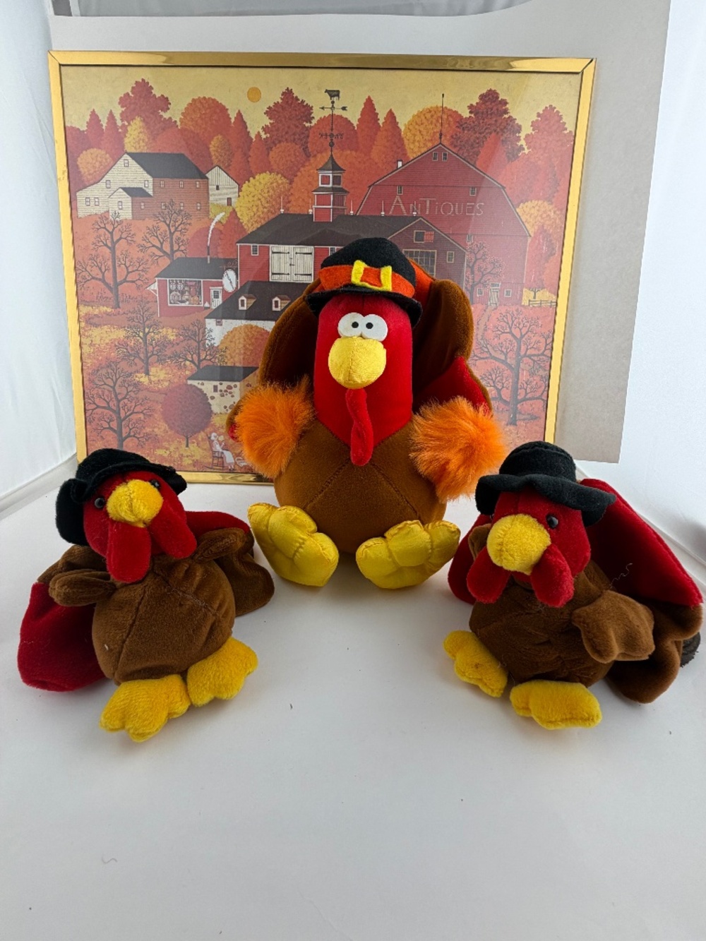 VTG 1994 Gibson Greetings Mr. Gobbles Turkey Plush Lot of  3 Thanksgiving - FALL